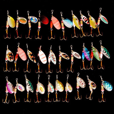 Hot 30pcs/lot Spinners Fishing Lure Mixed color/Size/Weight Metal Spoon Lures hard bait fishing tackle