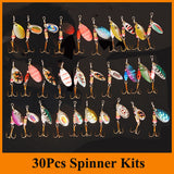 Hot 30pcs/lot Spinners Fishing Lure Mixed color/Size/Weight Metal Spoon Lures hard bait fishing tackle