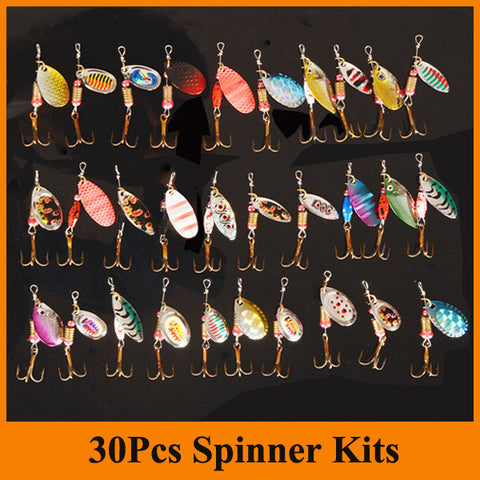 Hot 30pcs/lot Spinners Fishing Lure Mixed color/Size/Weight Metal Spoon Lures hard bait fishing tackle