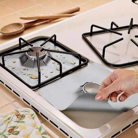 4Pcs Reusable Foil Gas Hob Range Stovetop Burner Protector Liner