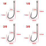 100pcs High Carbon Steel Fishing Hooks Black Offset Long Barbed Shank Baitholder Size 1 1/0 2/0 3/0 4/0 5/0 6/0