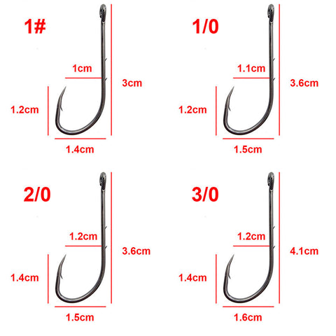 100pcs High Carbon Steel Fishing Hooks Black Offset Long Barbed Shank Baitholder Size 1 1/0 2/0 3/0 4/0 5/0 6/0