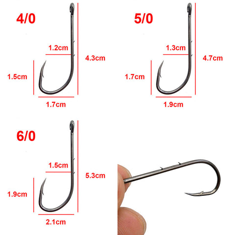 100pcs High Carbon Steel Fishing Hooks Black Offset Long Barbed Shank Baitholder Size 1 1/0 2/0 3/0 4/0 5/0 6/0