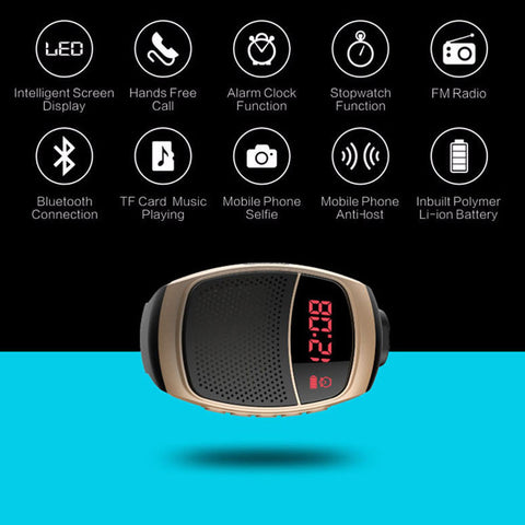 Ubit B90 Sports Bluetooth Speaker Hands-free Call TF Card Playing FM Radio Self-timer Wireless Speakers Smart Watch Time Display