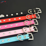 Bling Rhinestone Crystal Leather Pet Dog Cat Collars Adjustable Collar with Pendant