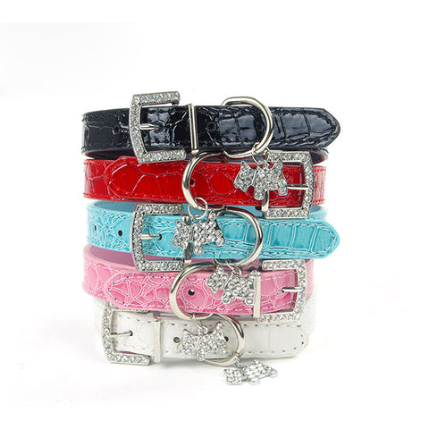 PU Leather Dog Collar Rhinestone Puppy Buckle Puppy Charm Pet Collars