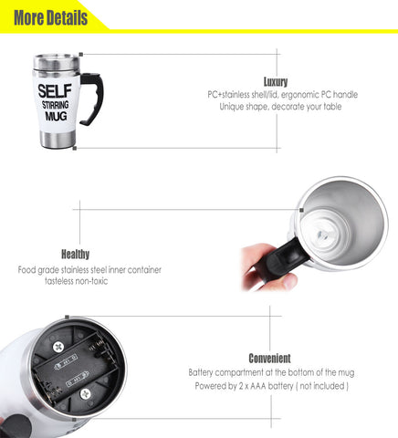 Stainless Steel Automatic Mixing Cup Self Stirring Heat-resistant Glass