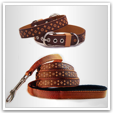 Dog Collar Lead Black Brown Pet Dog Set