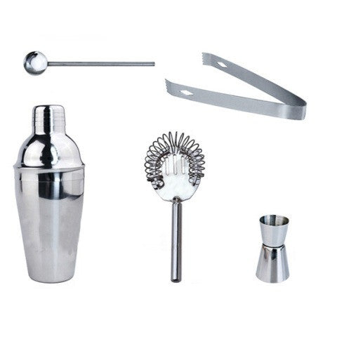 5Pcs Stainless Steel Cocktail Shaker Mixer Drink Bartender Kit