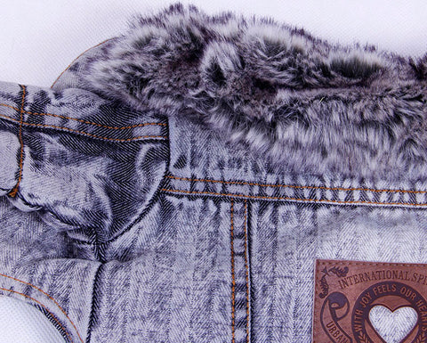 Denim Dog Clothes Winter Fur Collar Dog Coat Thick Warm Pet Clothes Jeans