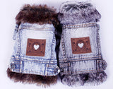 Denim Dog Clothes Winter Fur Collar Dog Coat Thick Warm Pet Clothes Jeans