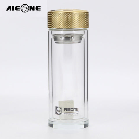 Borosilicate Glass Water Bottle Double-layer Transparent Crystal Glass Water Bottle 500ml Drinkware