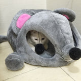 Grey Mouse Shape Bed for Small Cats Dogs Waterproof Bottom