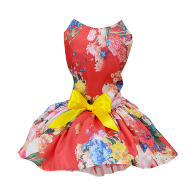 Dogs Puppy Cats Princess Bowknot Floral Dress Pets Costume XS/S/M/L/XL