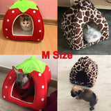 Pet Cat House Foldable Soft Winter Leopard Dog Bed Strawberry