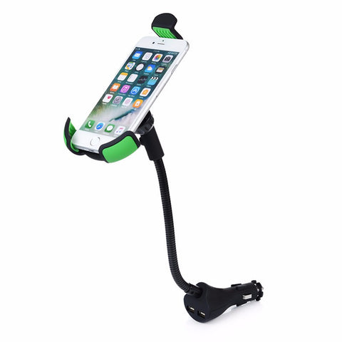 Universal Gooseneck Car Phone Stand Holder with 2.1A Dual USB Car Charger