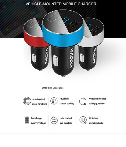 Hyundai Car Charger 5V 3.1A Quick Charge Dual USB Port LED