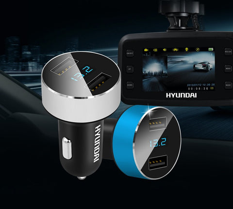 Hyundai Car Charger 5V 3.1A Quick Charge Dual USB Port LED