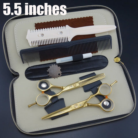 5.5 inches Professional Hair Scissors set ,Straight & Thinning barber shears,with razor, comb, oil, case