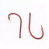 100Pcs Double barb Fishhook red covering Fishing Stainless Steel Hooks Size 1#-12#