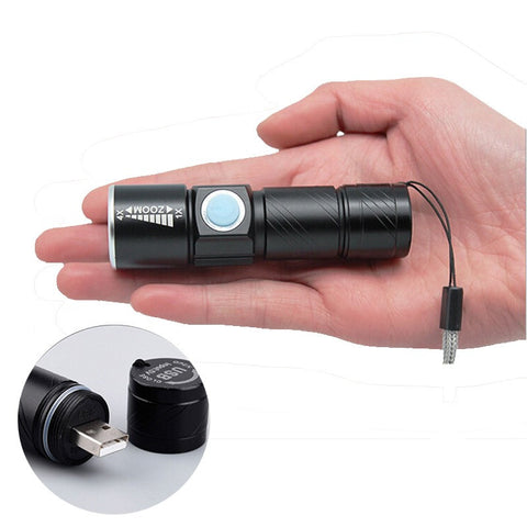 USB Handy Powerful  LED Flashlight Rechargeable Zoomable Lamp