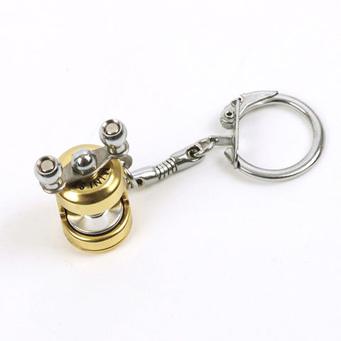 Fancy&Fantasy  Fish Wheel keychain Gold Color Fly Fisherman Spinning Fishing Reel Charactor Miniature Key chain With Key Ring