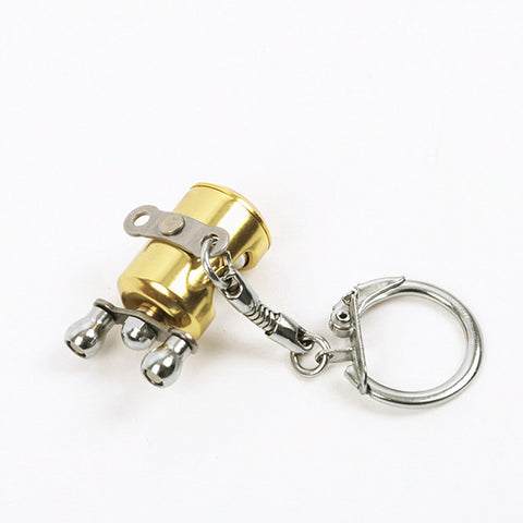 Fancy&Fantasy  Fish Wheel keychain Gold Color Fly Fisherman Spinning Fishing Reel Charactor Miniature Key chain With Key Ring