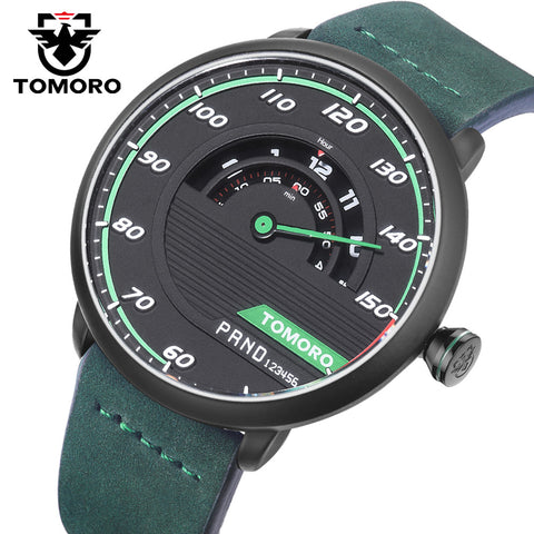 Men's Unique Racing Car 3D Design Cow Leather Strap Luxury Fashion Sports Black Quartz Wrist Watch