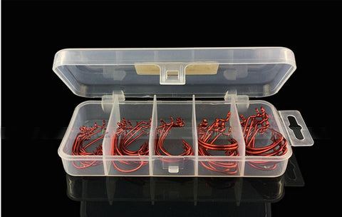 50 Pcs/box Fishhook Size 1#-3# High Carbon Steel+ Plastic Tackle Box