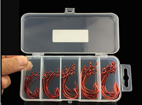 50 Pcs/box Fishhook Size 1#-3# High Carbon Steel+ Plastic Tackle Box