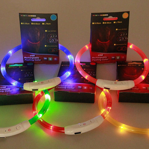 Rechargeable USB LED Flashing Light Band Belt Safety Pet Dog Collar Hot