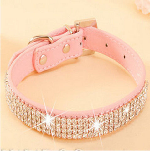 Pet Collar Hot Bling Rhinestone PU Leather Crystal Collars Size S M L Pink Red