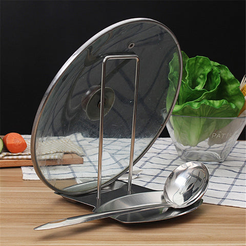 Stainless Steel Pan Pot Cover Lid Rack Stand Spoon Holder