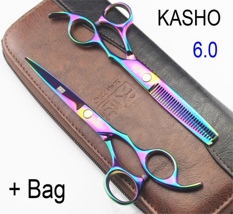 JAPAN rainbow hair cutting scissors high quality,professional barber hairdressing scissors hair thinning shears + bag