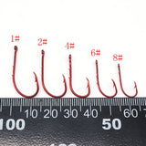 100Pcs Double barb Fishhook red covering Fishing Stainless Steel Hooks Size 1#-12#