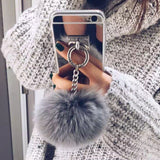 Luxury Metal Rope Mirror Rabbit Fur Ball Case Cover For IPhone 6 6S Plus Iphone 7 7 Plus For Iphone 5 5S SE 4S 4 Case Cover