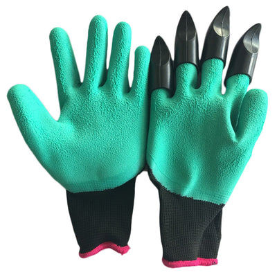 1 Pair Rubber Polyester Builders Garden Work Latex Gloves 4 ABS Plastic Claws High Quality