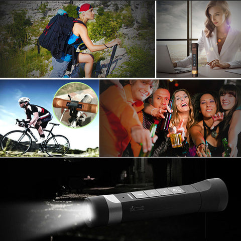 Portable Flashlight Music Torch Outdoor Bike Cycling Bluetooth Speakers Power Bank 2200mah With LED Function