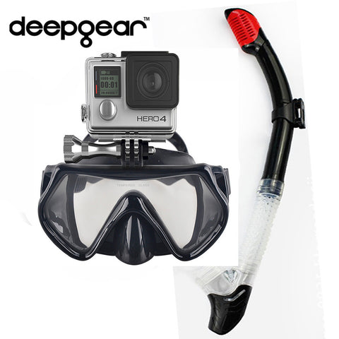 DEEPGEAR CAMERA SCUBA DIVING MASK SNORKEL SET Black silicon