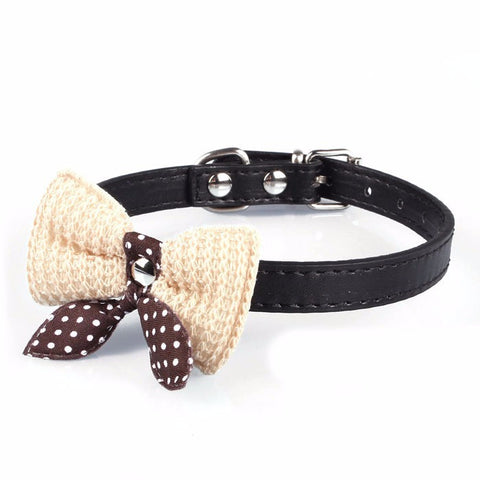 Knit Bowknot Adjustable Leather Dog Puppy Pet Collars Necklace,Collars For Dogs,Cat collar perro,Size XS S M