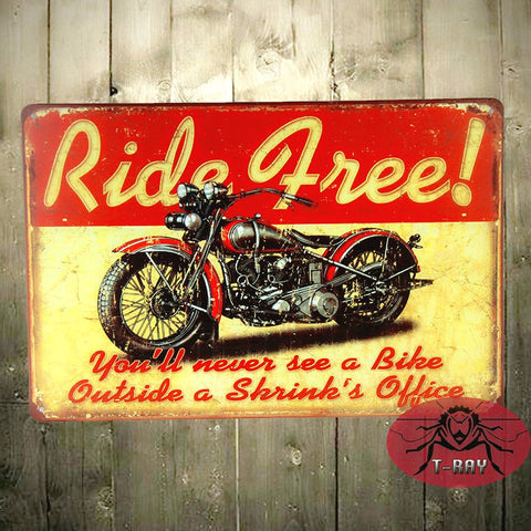 RIDE FREE MOTORCYCLE TIN SIGN