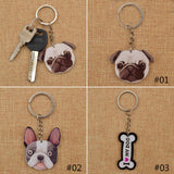 Double Side Cute PUG Face/Bone Shape Keychain