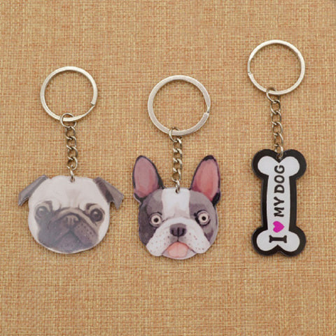 Double Side Cute PUG Face/Bone Shape Keychain