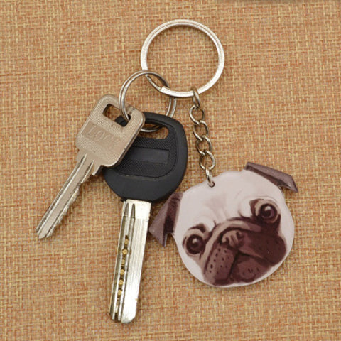 Double Side Cute PUG Face/Bone Shape Keychain