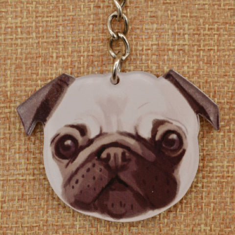 Double Side Cute PUG Face/Bone Shape Keychain