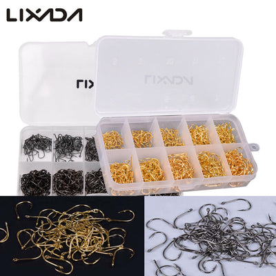 600pcs/lot Carbon Steel Fishing Hook Tackle Box 3# -12# 10 Sizes