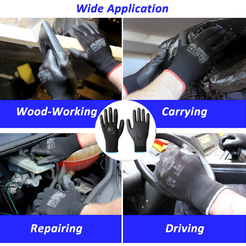 12 Pairs New Work Safety Gloves Nylon Knitted Gloves With PU Coated