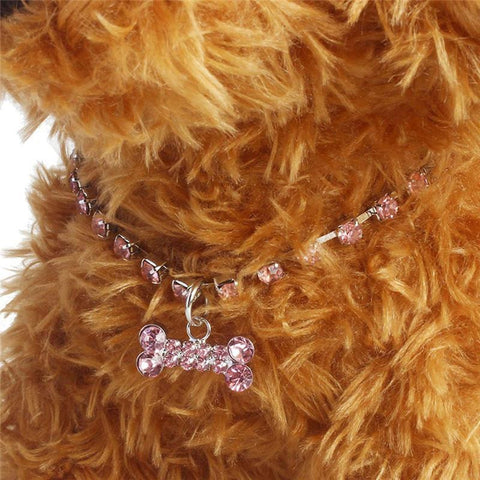 Crystal Rhinestone Necklace Bone Pattern Pendant Pet Puppy Collars Jeweled for dogs and cats