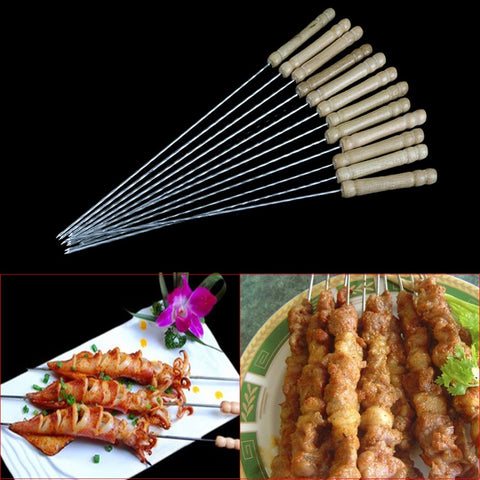 12Pcs New Hot Fashion BBQ Barbecue Skewer Grill Kabob Kebab Stick Flat Needle