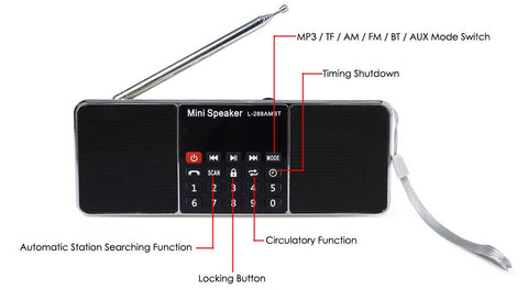 Mini Portable Rechargeable Bluetooth Wireless Speaker AM Radio FM Radio Function Support F Card USB